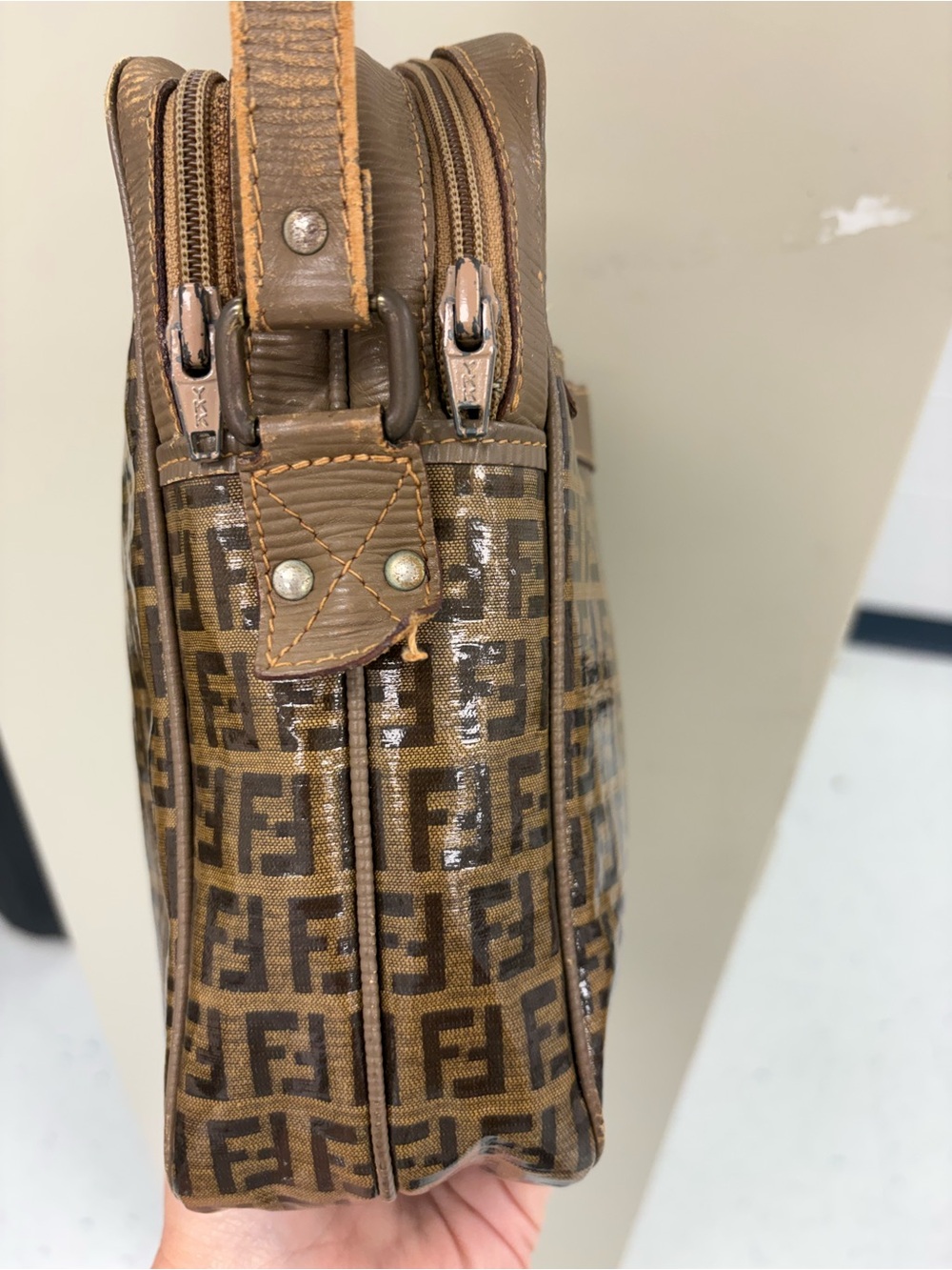 Authentic Vintage FENDI Zucca Double Zip Crossbody Messenger Bag *READ* - Picture 6 of 16